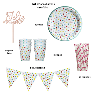 Kit Festa Temática Confete – 38 Itens Descartáveis Premium