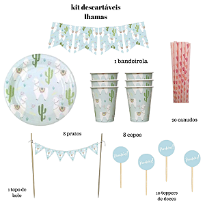 Kit Descartáveis Premium Lhamas para Festa – 48 Itens Decorativos Temáticos