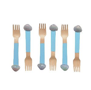 Garfo de Madeira  Decorado - Concha Furtacor  14cm - 6 unds