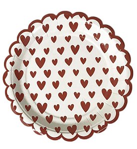 Prato de Papel Coração Vermelho 19cm - 8 unds