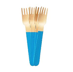 Garfo de Madeira Azul Celeste 14cm - 10 unds