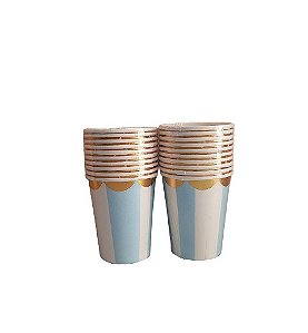 Copo de Papel - Azul Candy com Borda Dourada - 10 unds