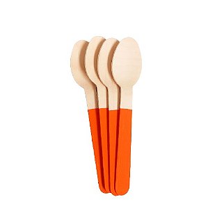 Colher de Madeira Laranja - 14cm - 10  unds