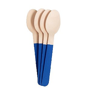 Colher de Madeira Azul Turquesa - 14cm - 10 unds