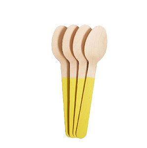 Colher de Madeira Amarelo Limão - 14cm - 10 unds