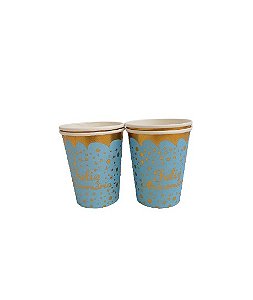 Copo de Papel Feliz Aniversário - Azul com Dourado - 10 unds
