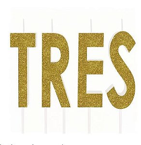 Vela Letras - Dourada com Glitter - Três - Und
