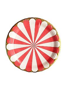 Prato de Papel Carrossel - Vermelho com Borda Dourada - Grande - 10 unds