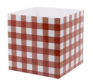 Caixote de Papel - Floral Xadrez Vermelho - Und