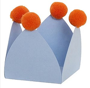 Forminhas para Doces de Festa com PomPom – Azul Céu e Laranja| Kit 10 Unidades