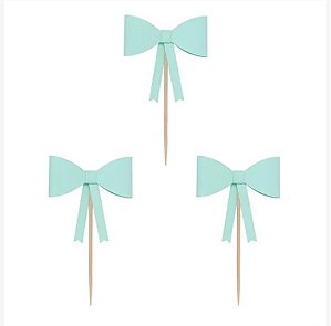 Topper Laço Verde Menta para Doces e Cupcakes – 3 Unidades