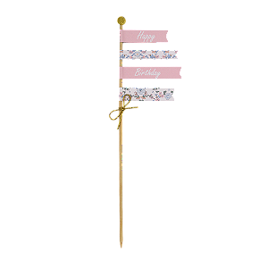 Topo de Bolo Floral Liberty em Papel Decorado com Cordão Dourado – 1 Unidade