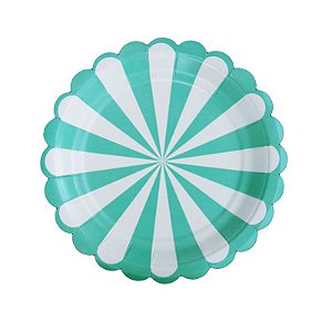 Prato de Papel Listrado Carrossel Azul Tiffany 19cm