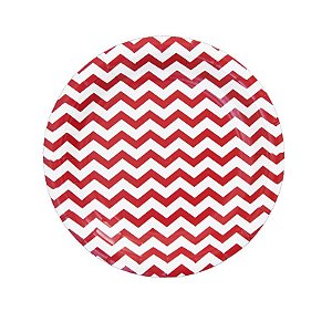 Prato de Papel Chevron Vermelho 19cm - 8 unds