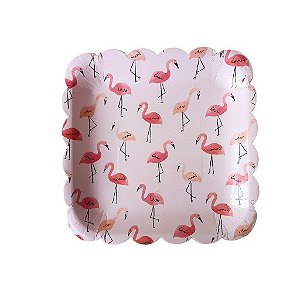 Prato de Papel Quadrado Flamingo  - 8 unds