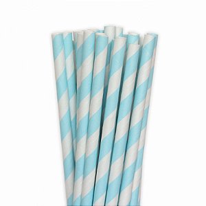 Canudo de Papel Listrado Azul Claro - 20 unds