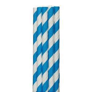 Canudo de Papel Listrado Azul Royal - 20 unds