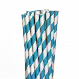 Canudo de Papel Listrado Azul Turquesa - 20 unds