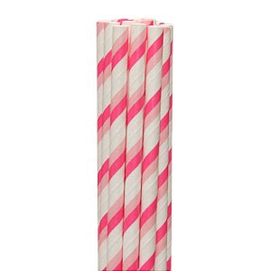 Canudo de Papel Listrado Rosa Claro c/ Pink - 20 Unds
