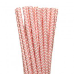 Canudo de Papel Chevron Rosa Claro- 20 Unds