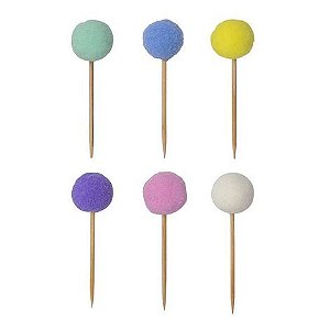 Topos para Doces/Cupcakes/Salgados - PomPom Multicolorido Candy - 6 unds