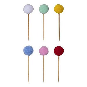 Topos para Doces/Cupcakes/Salgados - PomPom Multicolorido - 6 unds