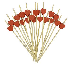 Picks Espetinho de Bambú - Coração Vermelho - 20 unds