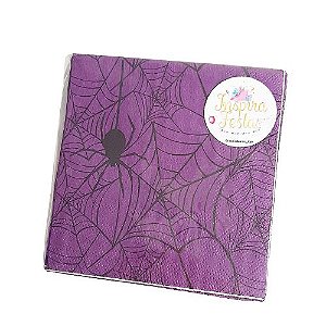 Guardanapo de Papel Halloween Roxo com Estampa de Aranhas – 33x33cm – 20 Unds