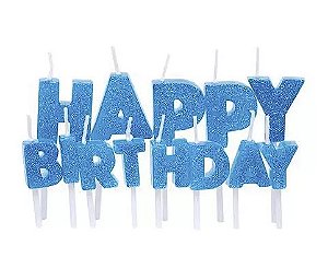 Vela Happy Birthday Azul com Glitter - 1 und