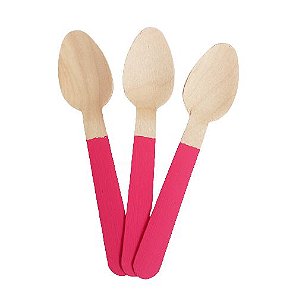 Colher de Madeira Rosa Pink 14cm - 10 unds
