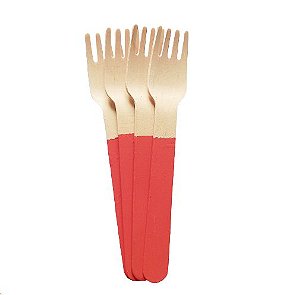 Garfo de Madeira Vermelho Vivo 14cm - 10 unds
