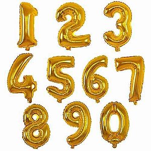 Balão de Foil Numeral Dourado - Escolha o Número entre  0 a 9 - Na und