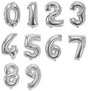 Balão de Foil Numeral Prata - Escolha o Número entre 0 a 9