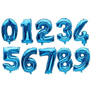 Balão Numeral de Foil  Azul - Escolha o Número entre 0 a 9 - Na und