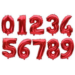 Balão de Foil Numeral Vermelho - Escolha o Número entre 0 a 9