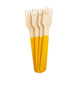 Garfo de Madeira Amarelo Ouro 14cm - 10 unds