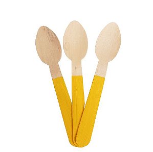 Colher de Madeira  Amarelo Ouro 14cm - 10 unds