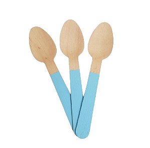 Colher de Madeira Azul Hortênsia  14cm - 10 unds
