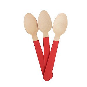 Colher de Madeira Vermelho Vivo 14cm - 10 unds