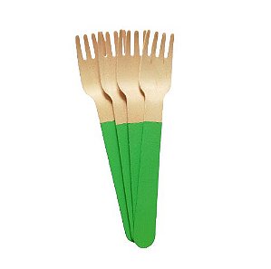 Garfo de Madeira Verde Folha 14cm - 10 unds