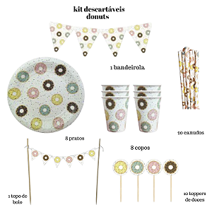 Kit Festa Donuts Premium – 48 Itens Descartáveis e Decorativos