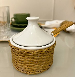 Açucareiro Porcelana com Vime Caramelo