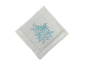 Guardanapo Linho Cru Bordado Coral e Ponto Ajour - Kit com 4 unidades