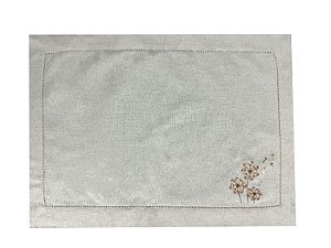 Jogo Americano Linho Bege Ponto Ajour Bordado Dente de Leão