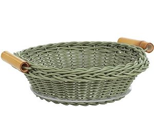 Cesta de Vime Oliva com Alça de Bambu M
