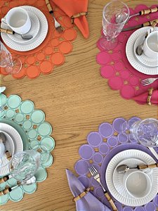 Jogo Americano Esfera - Kit com 4 unidades (Laranja, Rosa, Lilás e Verde)