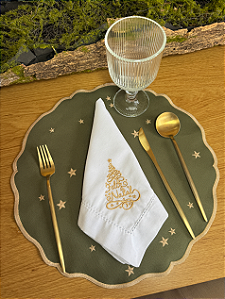 Jogo Americano Dupla Face Off e Verde Bordado Estrelas