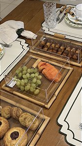 Prancha Quadrada Bambu G c/ Tampa Acrilico