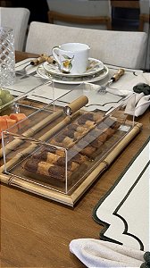 Prancha Retangular Bambu P c/ Tampa Acrilico