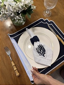 Jogo Americano Marinho com Off Dupla Face Retangular